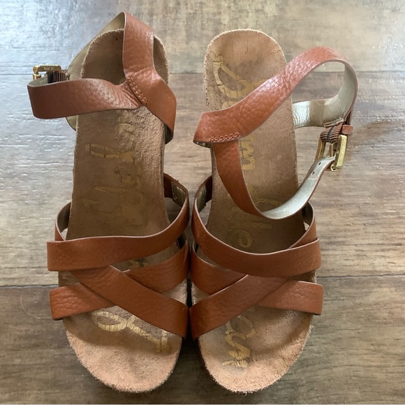 Sam Edelman leather cross top wedge sandals - Picture 3 of 12